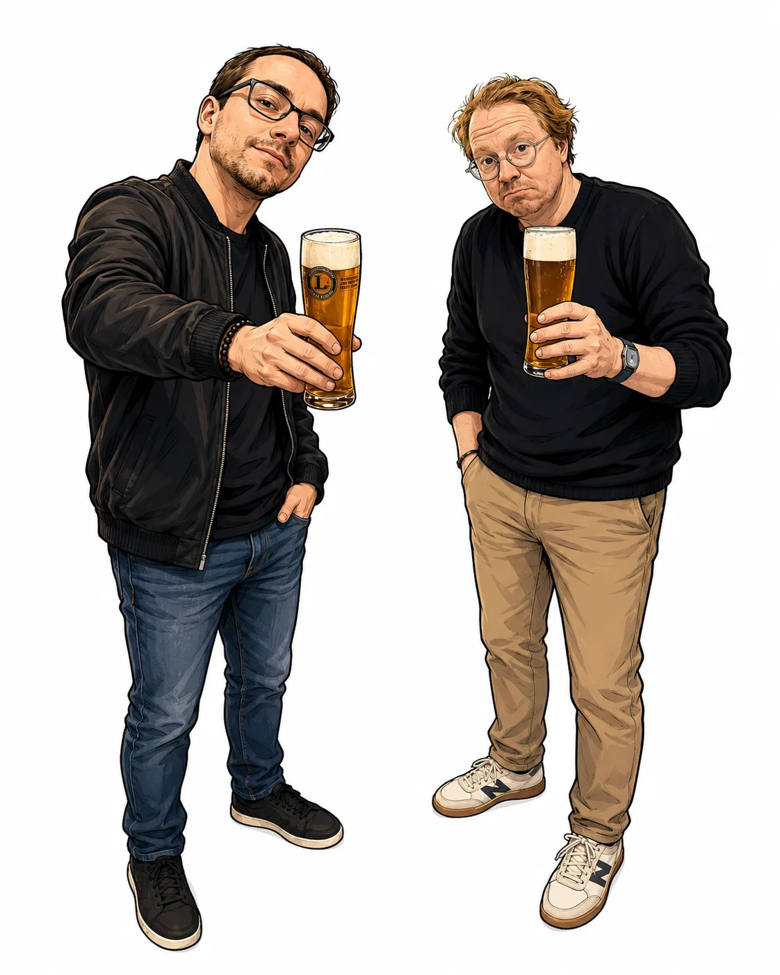 Two guys toasting with beer glasses